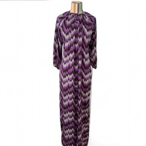 Tucker 100% Silk Purple Chevron Maxi Dress Button Down
